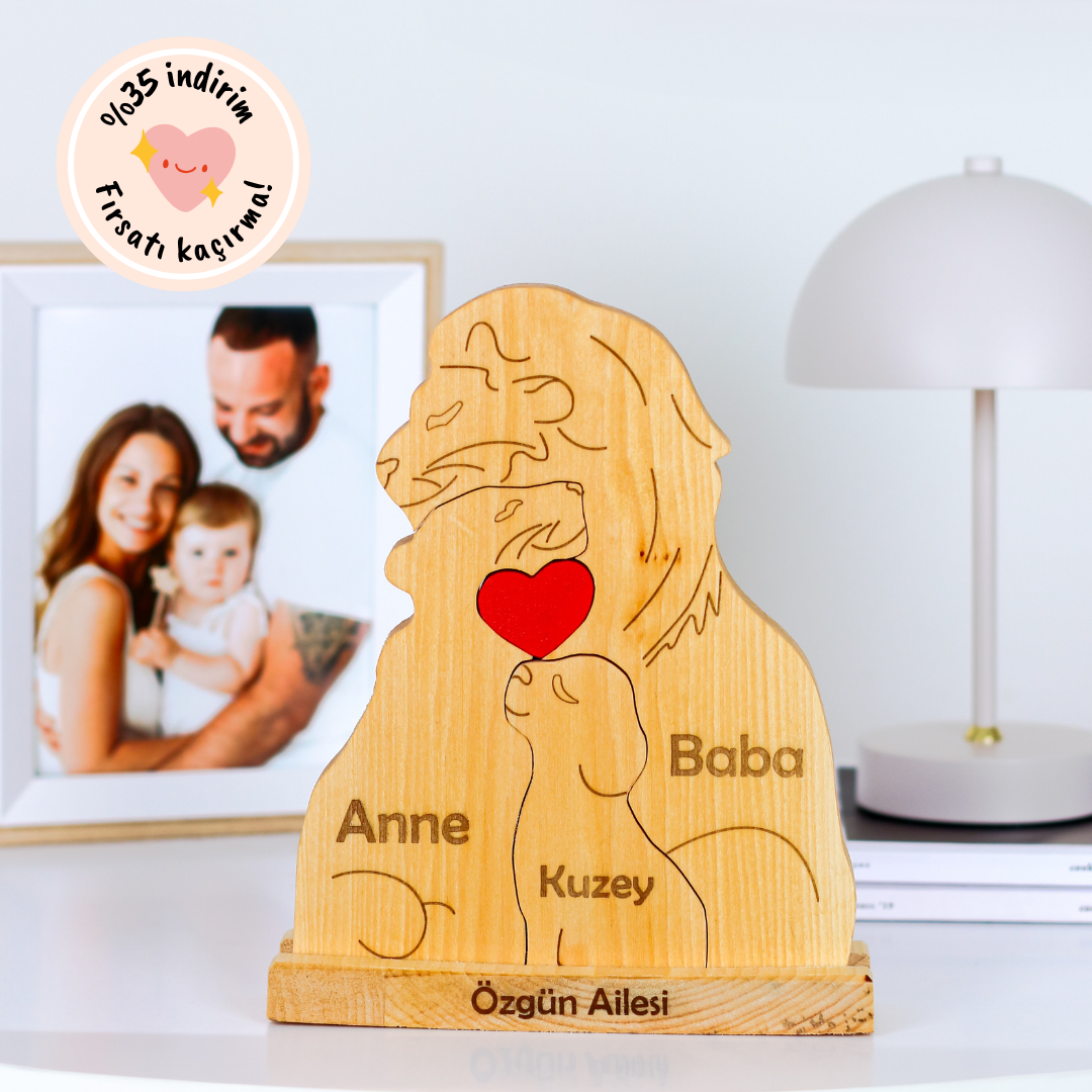 Aslan Figürlü Puzzle Seti (Anne Baba 1 Çocuk)