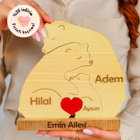 Ayıcık Figürlü Puzzle Seti-Model 2 (Anne Baba 1 Çocuk)