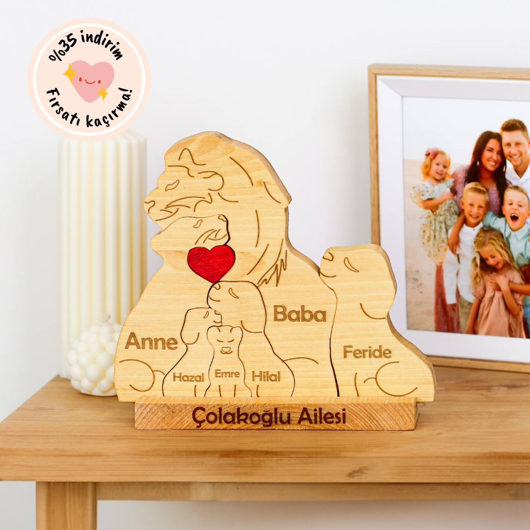 Aslan Figürlü Puzzle Seti (Anne Baba 4 Çocuk)