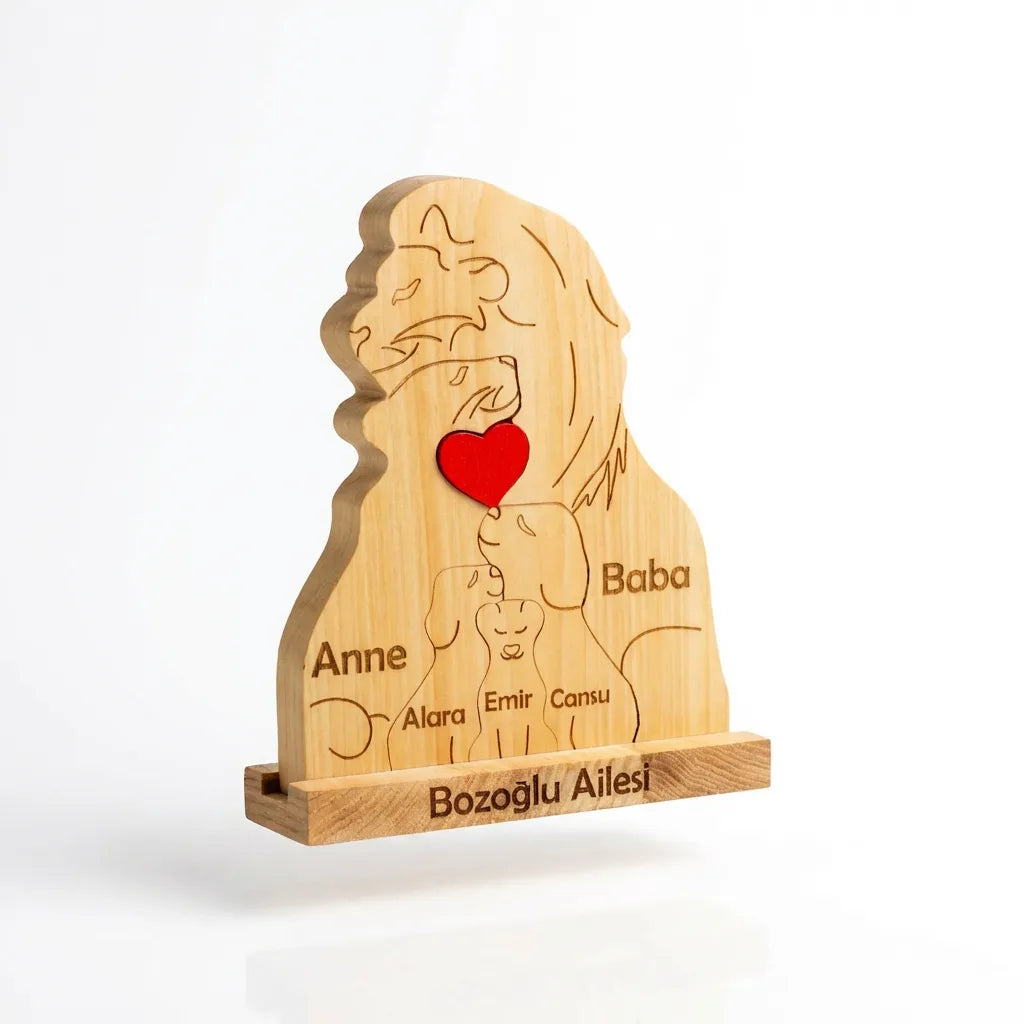 Aslan Figürlü Puzzle Seti (Anne Baba 3 Çocuk)