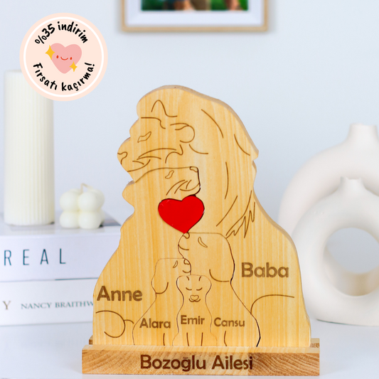 Aslan Figürlü Puzzle Seti (Anne Baba 3 Çocuk)