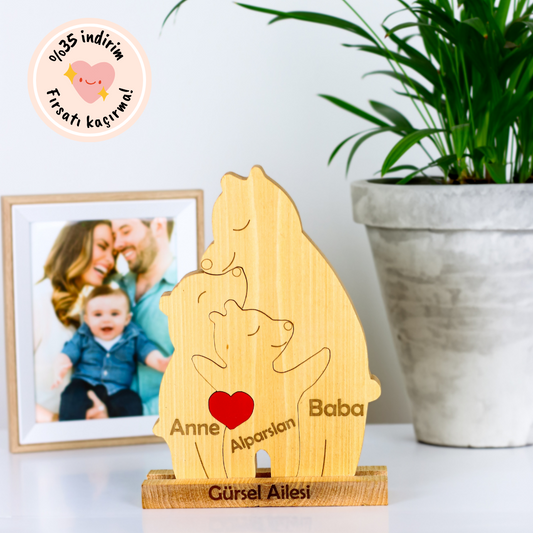 Ayıcık Figürlü Puzzle Seti (Anne Baba 1 Çocuk)