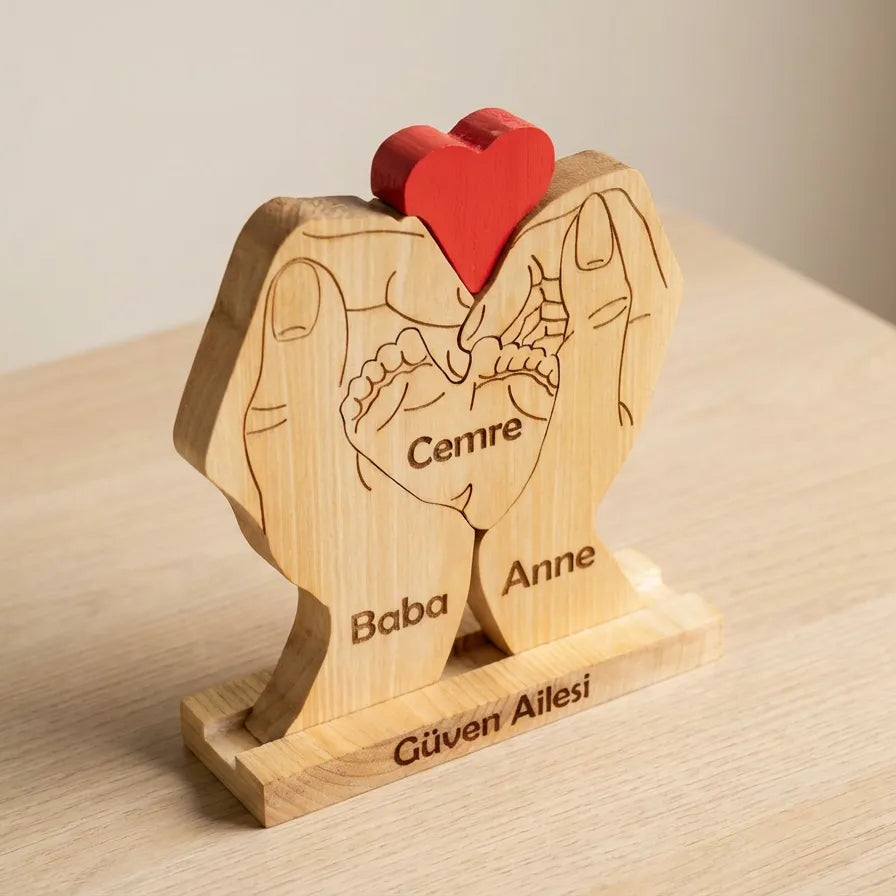 Avuç içi Aile Puzzle Seti (Anne Baba 1 Çocuk)
