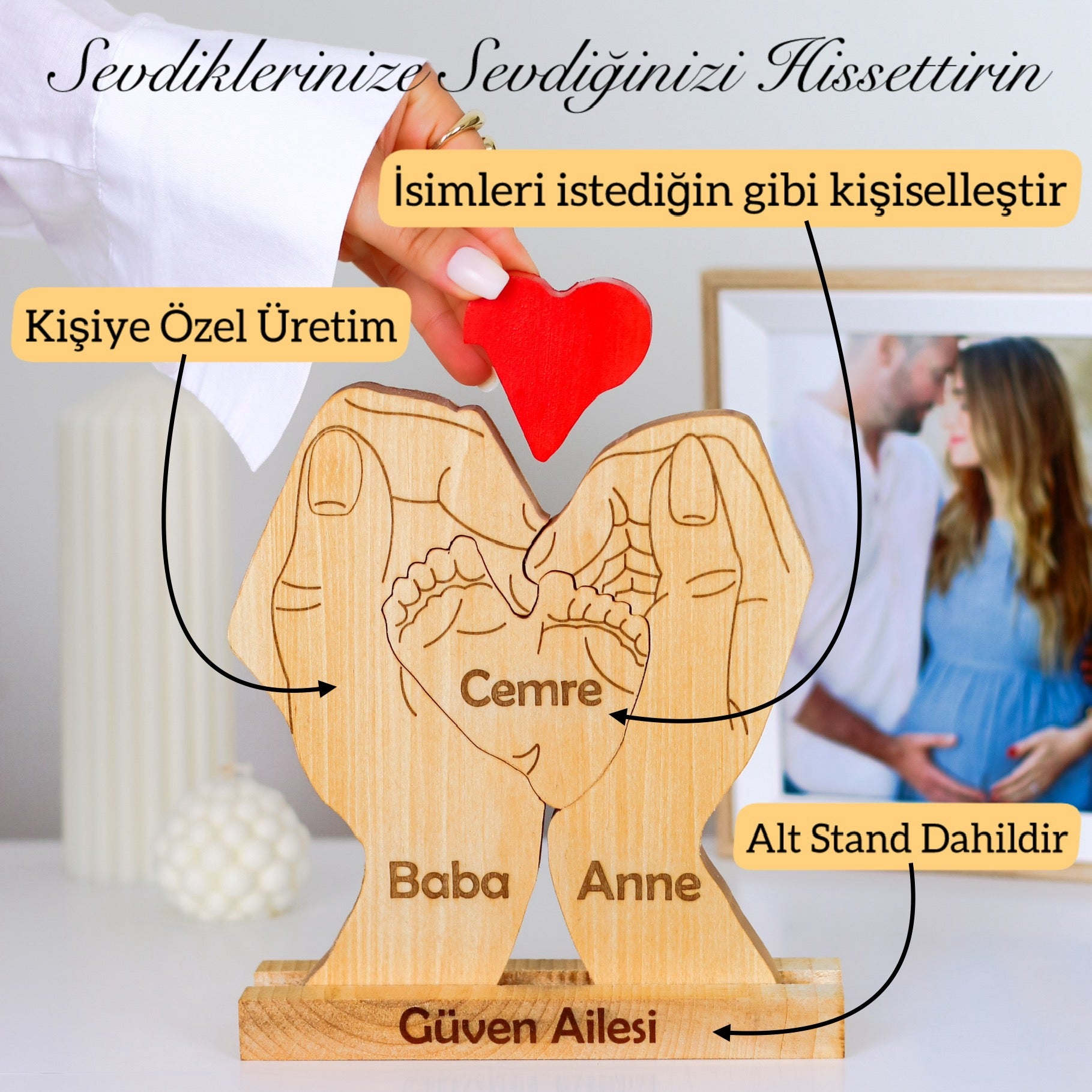 Avuç içi Aile Puzzle Seti (Anne Baba 1 Çocuk)